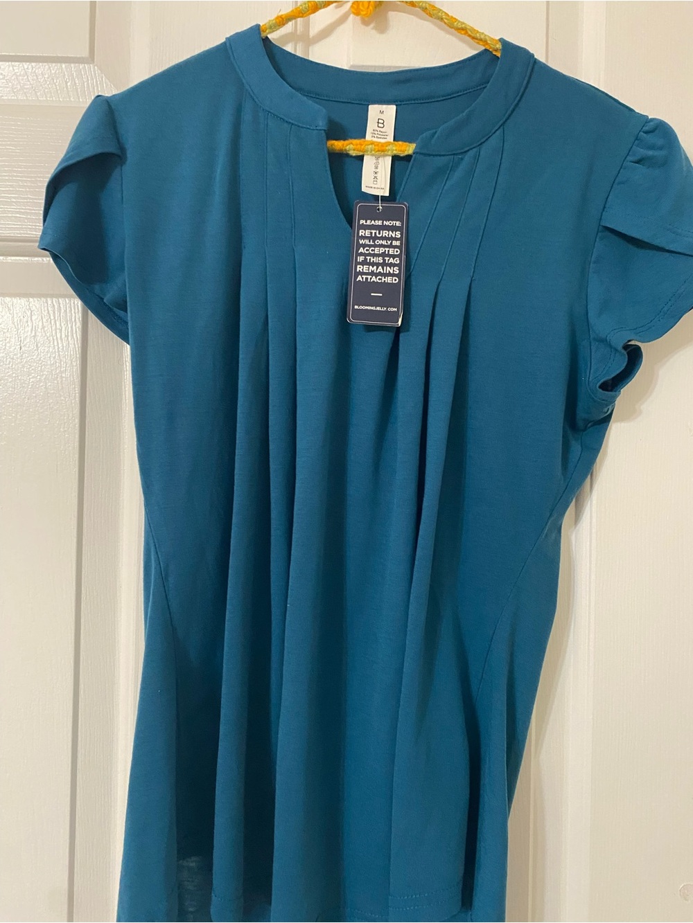 Teal Pleated Short Sleeve Women's Top - Unbranded